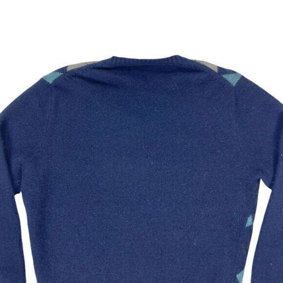 J. Crew 100% Lambswool Sweater Mens Large Blue Diamond Argyle Classic Pullover - Picture 6 of 15